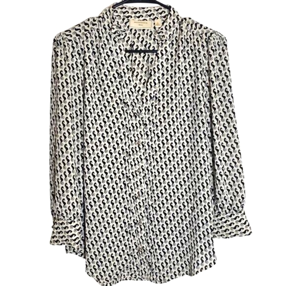 Moulinette Soeurs Anthropologie Seahorse Blouse 2 Black White Button Office Cute - Picture 1 of 9